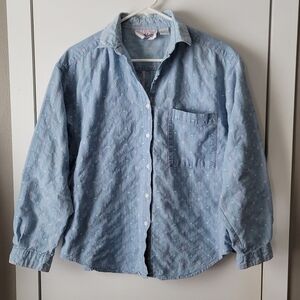 Vintage Weathered Blues Printed Cotton Denim Button Shirt